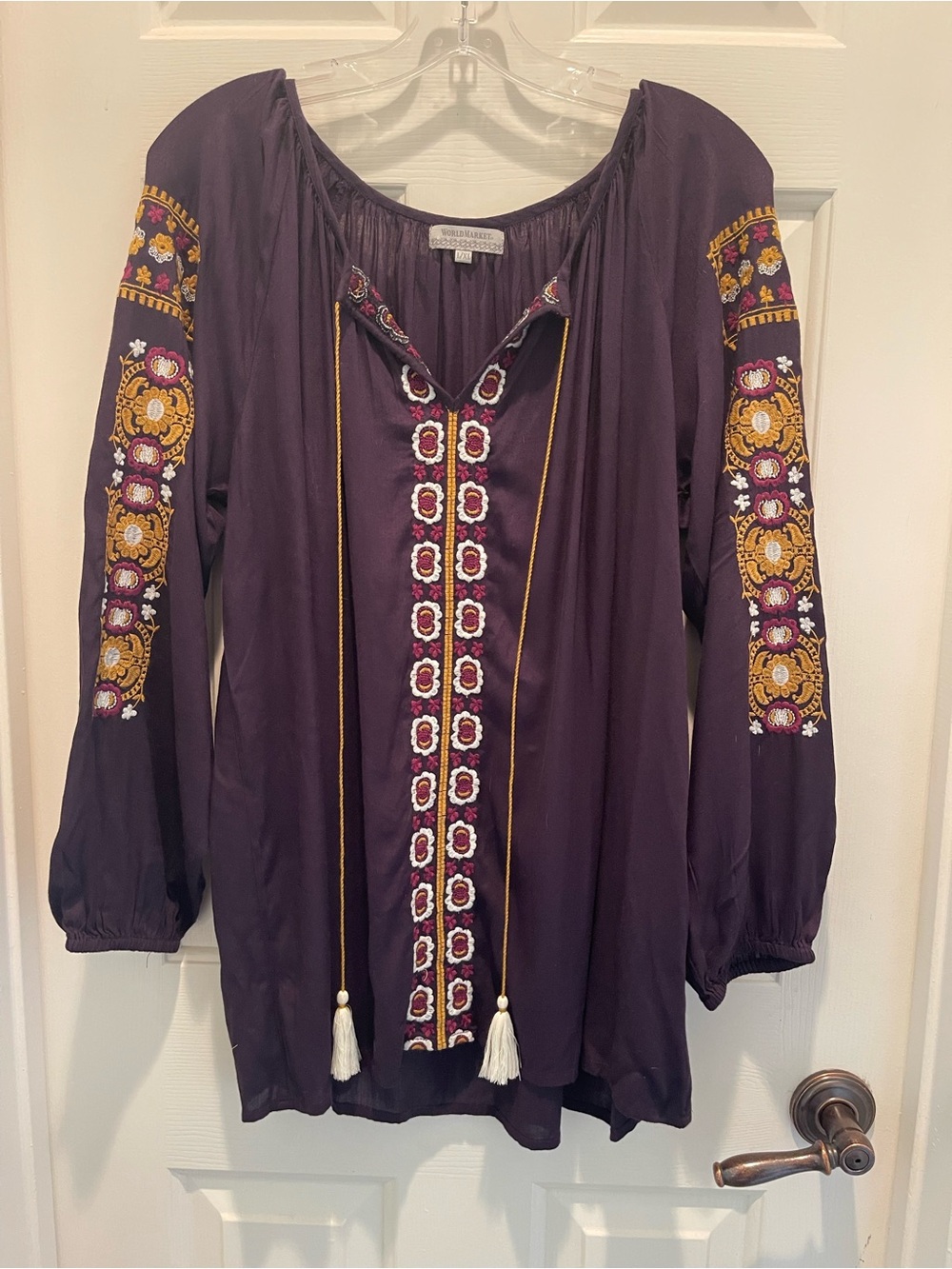 World Market Boho Style Embroidered Peasant Blouse - Purple